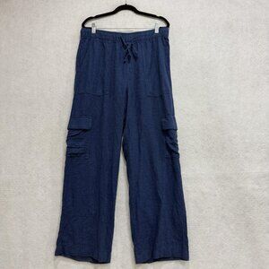 GAP Pants Womens Medium Blue Linen Rayon Pull On Wide Leg Cargo Pockets